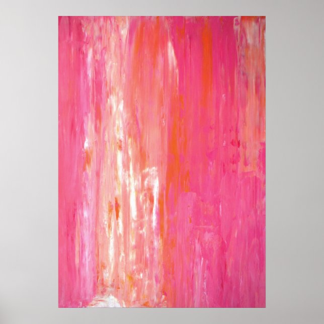'Linear Colour' Pink and Orange Abstract Art Poster (Front)
