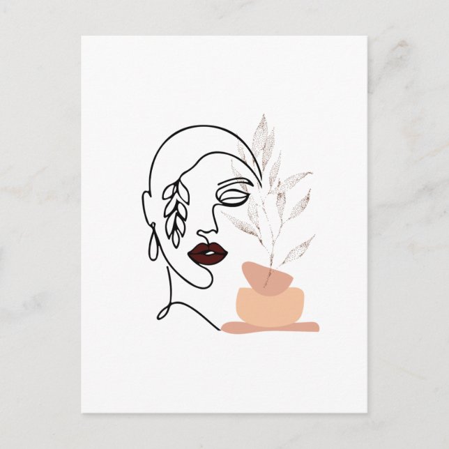 Linear female beauty simple face botanical element holiday postcard (Front)