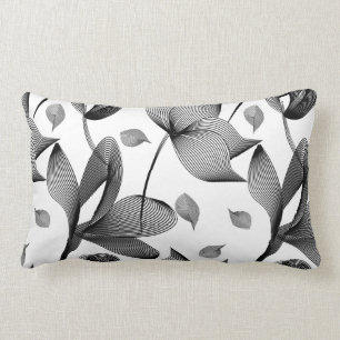 Linear lily flower in black and white pattern lumbar pillow