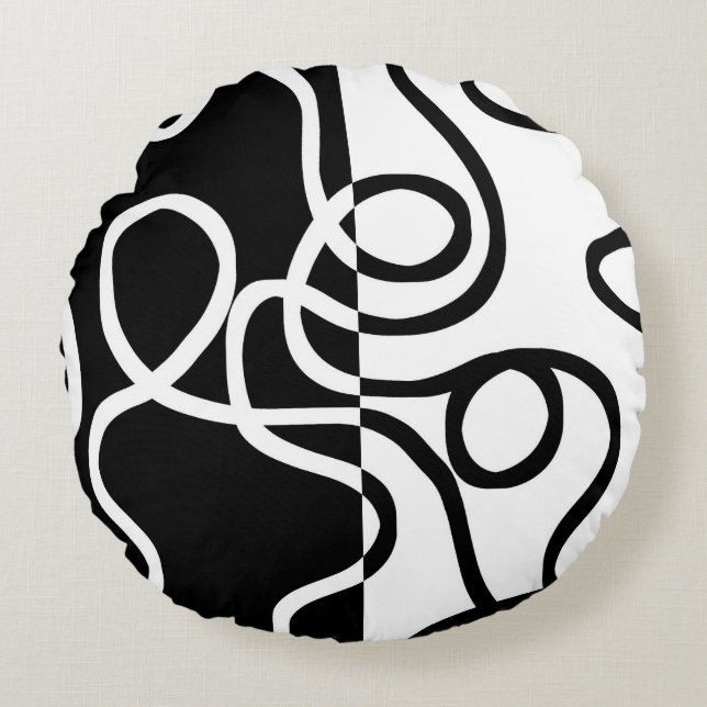 Linear Persuasion I: Abstract Black & White Round Pillow (Front)