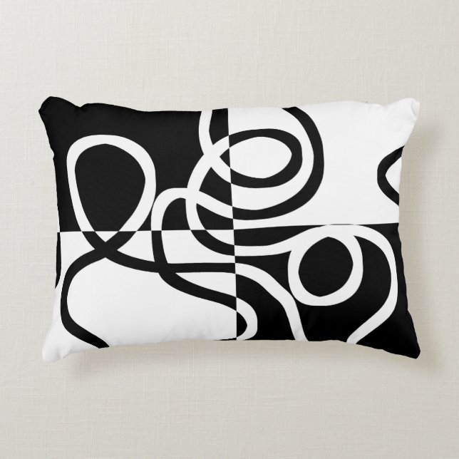 Linear Persuasion II: Abstract Black & White Accent Pillow (Front)