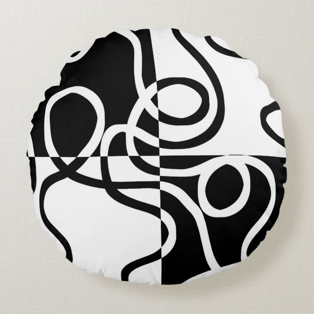 Linear Persuasion II: Abstract Black & White Round Pillow (Front)
