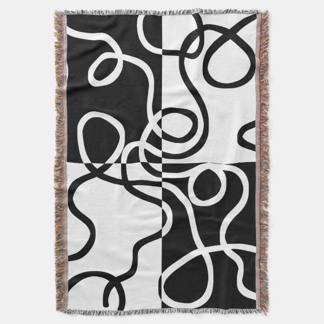 Linear Persuasion II: Abstract Black & White Throw Blanket (Front Vertical)