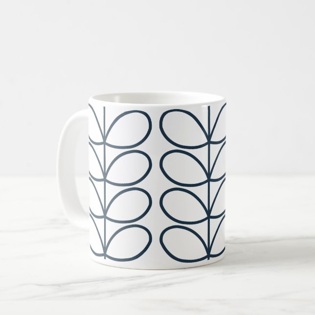 Linear Whale Blue Stem Pattern – Modern Retro Coffee Mug (Front Left)