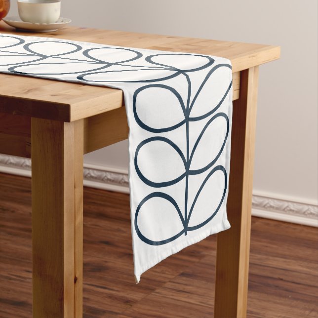 Linear Whale Blue Stem Pattern – Modern Retro Long Table Runner (In Situ)