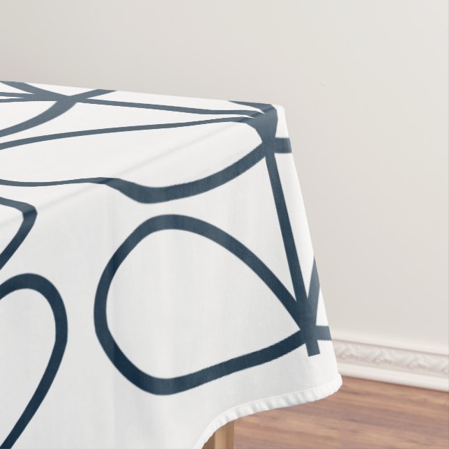 Linear Whale Blue Stem Pattern – Modern Retro Tablecloth (In Situ)