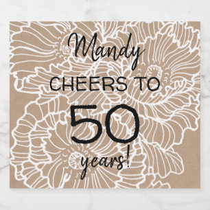 Lineart flowers poppies birthday beer bottle label