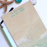 Lined Beach Scene Sand Ocean Personalized Writing  Stationery<br><div class="desc">Lined writing paper with an ocean beach sand background.  Personalize the top of this paper with any text.  The sample is made as a family Christmas letter with name and year in printed blue-green text.  Light grey lines are provided to keep handwriting neat.  Reverse is solid pale green.</div>