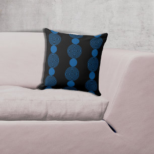 Lined Black & Blue Circle Pattern Throw Pillow