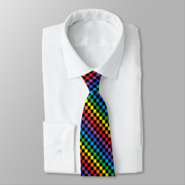 Lined Chequered Rainbow and Black Tie (Tied)