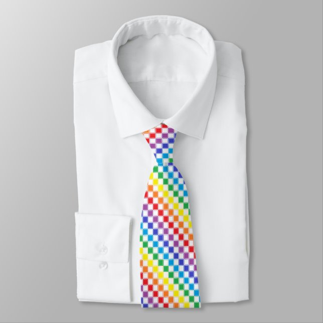 Lined Chequered Rainbow and White Tie (Tied)