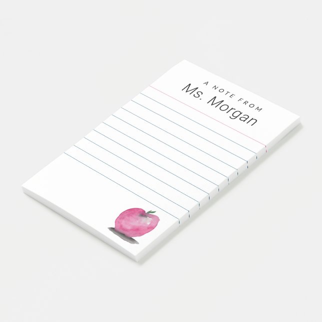 Lined Custom Teacher Name Watercolor apple Post-it Notes (Angled)