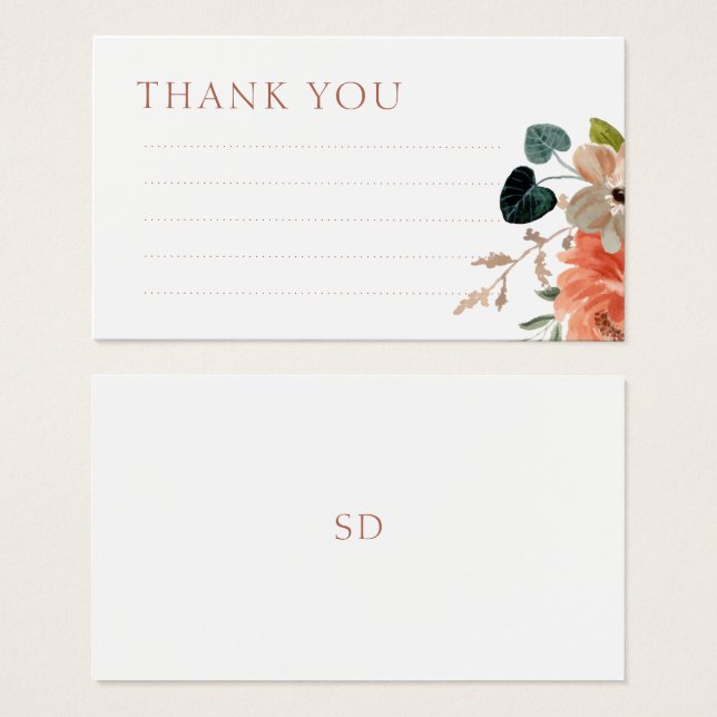 Lined Floral Wedding Thank You Note Enclosure Card (Front & Back)