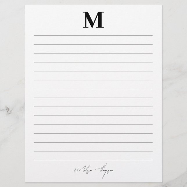 Lined Initial & Name Personal Signature Script Letterhead (Front)