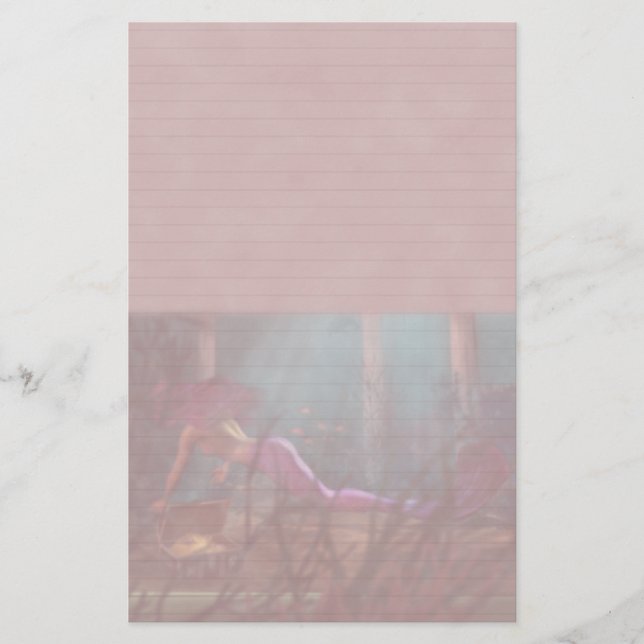 Lined Mermaid Stationery in Rose (Front)