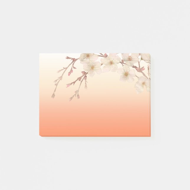 Lined Orange Shades Branch of White Blossoms Post-it Notes (Front)