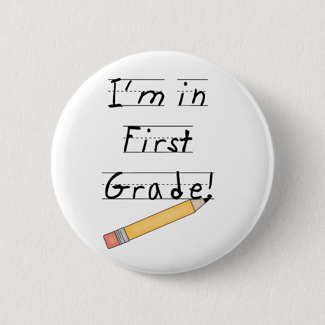Lined Paper and Pencil First Grade 2 Inch Round Button (Front)