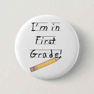 Lined Paper and Pencil First Grade 2 Inch Round Button