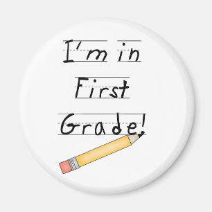Lined Paper and Pencil First Grade Magnet