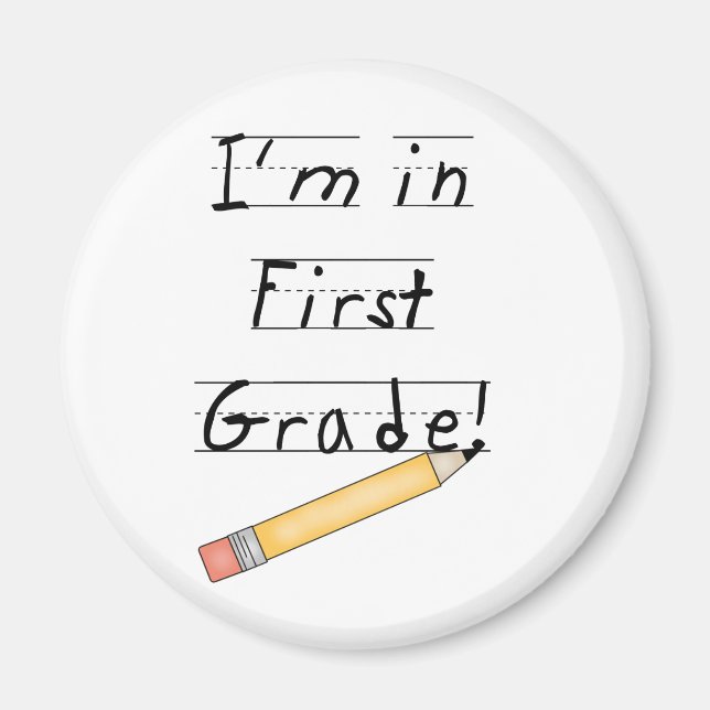 Lined Paper and Pencil First Grade Magnet (Front)