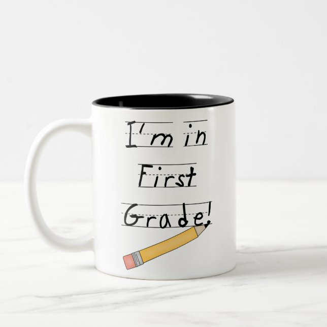 Lined Paper and Pencil First Grade Two-Tone Coffee Mug (Left)