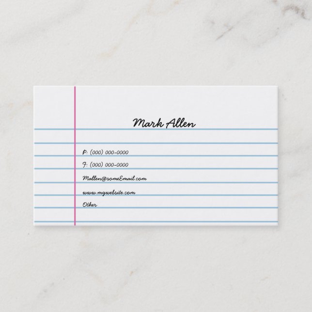 Lined Paper Business Card (Front)