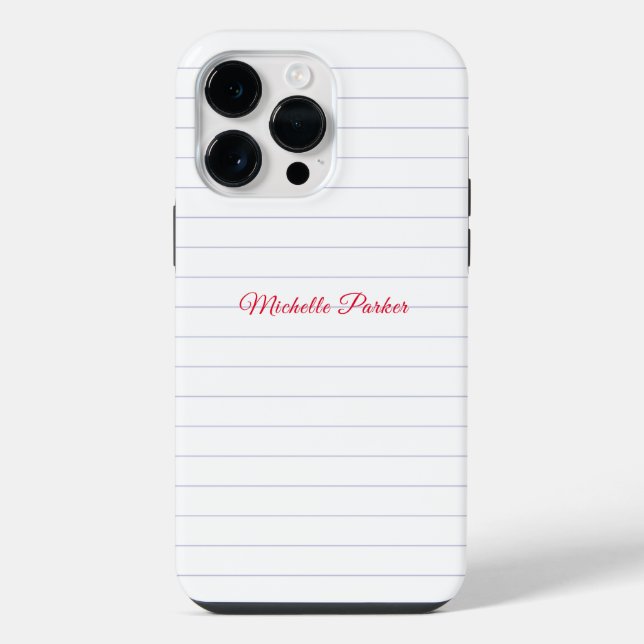 Lined Paper Professional Plain Minimalist Add Name iPhone Case (Back)