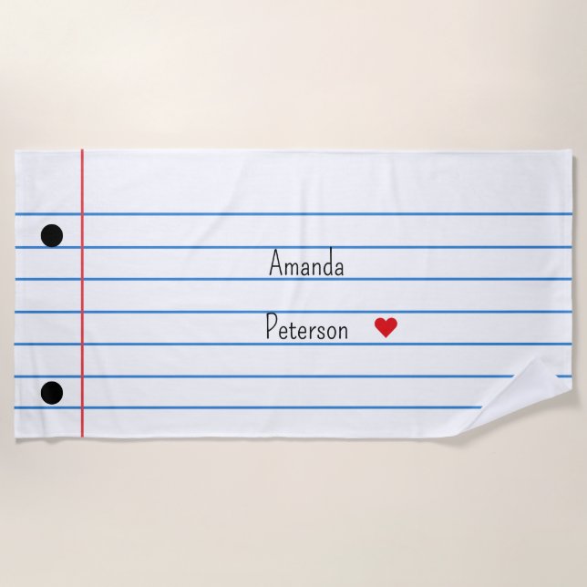 Lined Paper Sheet Notebook Beach Towel (Front)