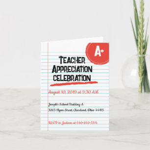 Lined Paper Teacher Appreciation Folded Invitation