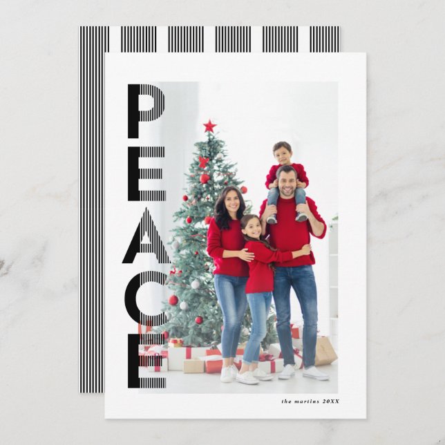 Lined Peace Holiday photo card in Black (Front/Back)