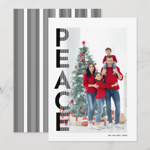 Lined Peace Holiday photo card in Black