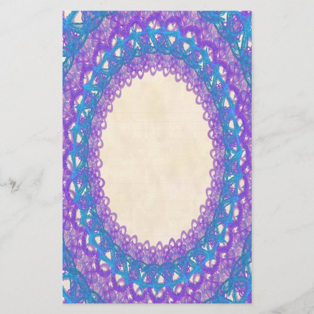 Lined Purple Blue Lace p2 Stationery Pages (Front)