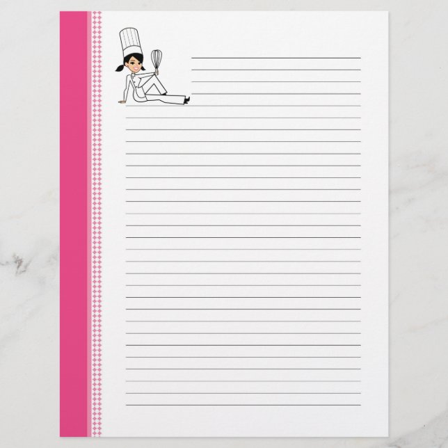 LIned Recipe Letter Pages with Chef Art (Front)