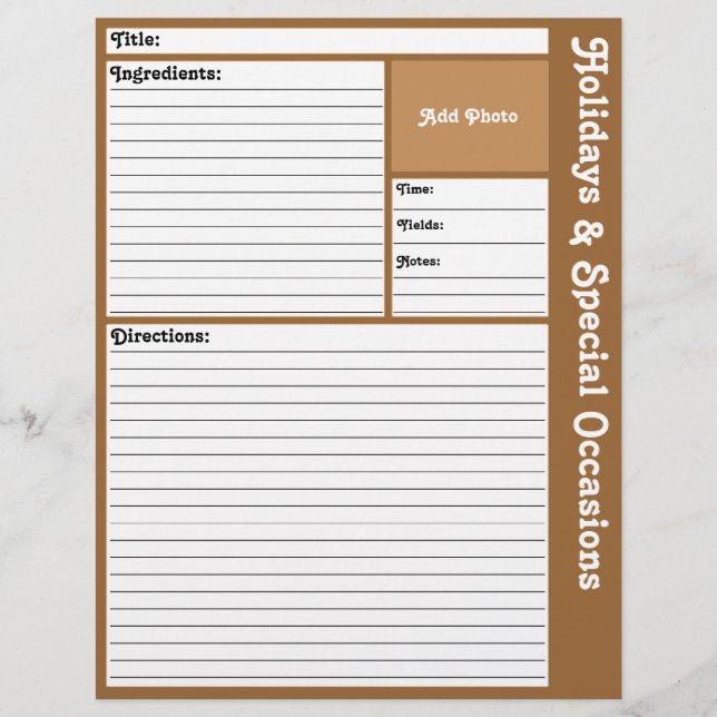 Lined Recipe Pages (Brown) (Front)