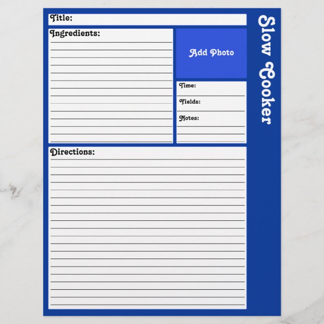 Lined Recipe Pages (Dark Blue) (Front)