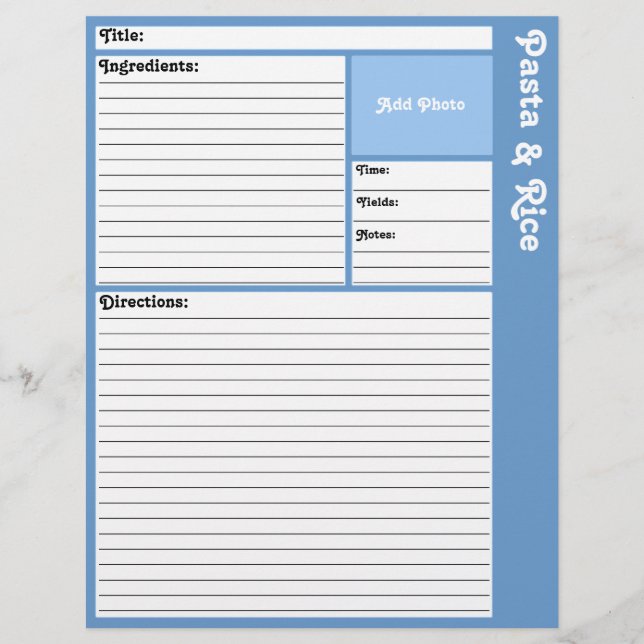 Lined Recipe Pages (Light Blue) (Front)