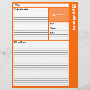Lined Recipe Pages (Orange)