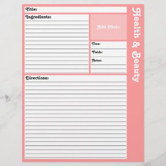 Lined Recipe Pages (Pink)