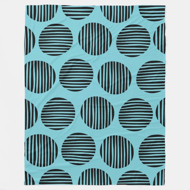 Lined Spots 190917 - Black on Robin Egg Blue Fleece Blanket (Front)