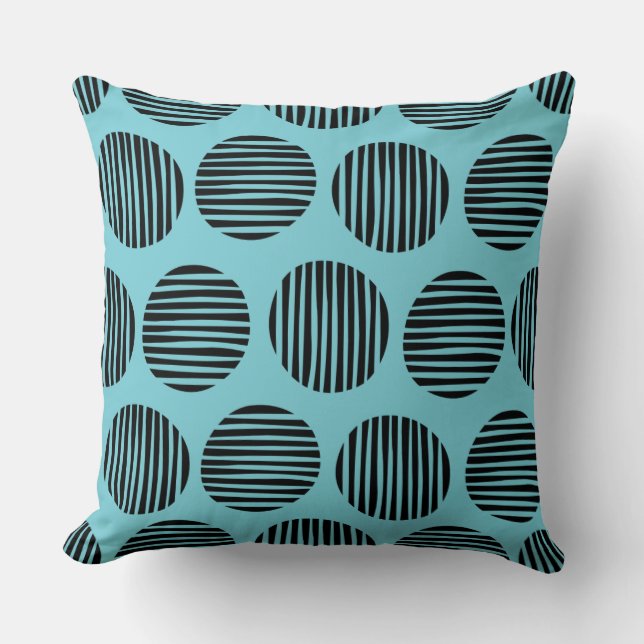 Lined Spots 190917 - Black on Robin Egg Blue Throw Pillow (Front)
