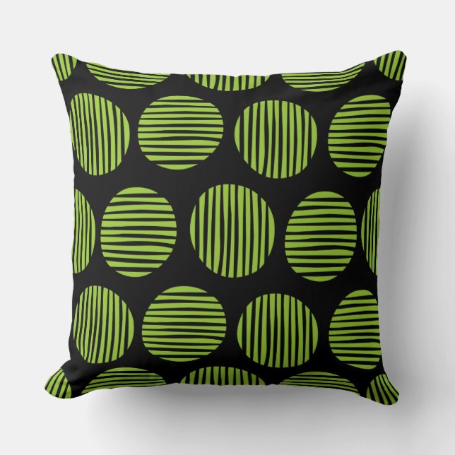 Lined Spots 190917 - Martian Green and Black Throw Pillow (Front)
