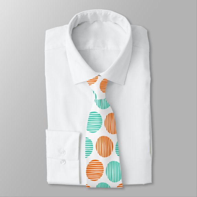 Lined Spots 190917 - Orange and Aqua on White Tie (Tied)