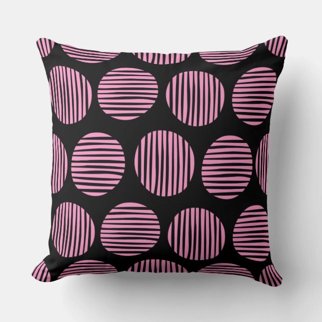 Lined Spots 190917 - Pink and Black Throw Pillow (Front)