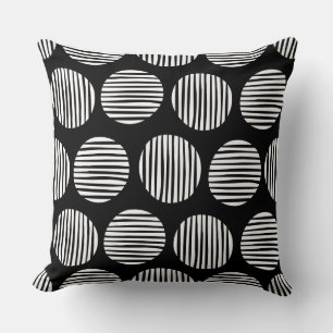 Lined Spots 190917 - White on Black Throw Pillow