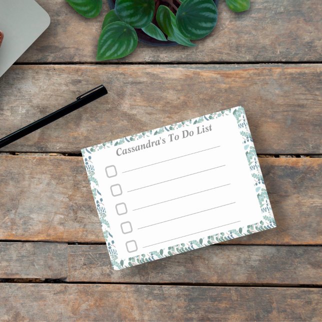 Lined To Do List Blue Green Foliage Rectangle Post-it Notes (Creator Uploaded)