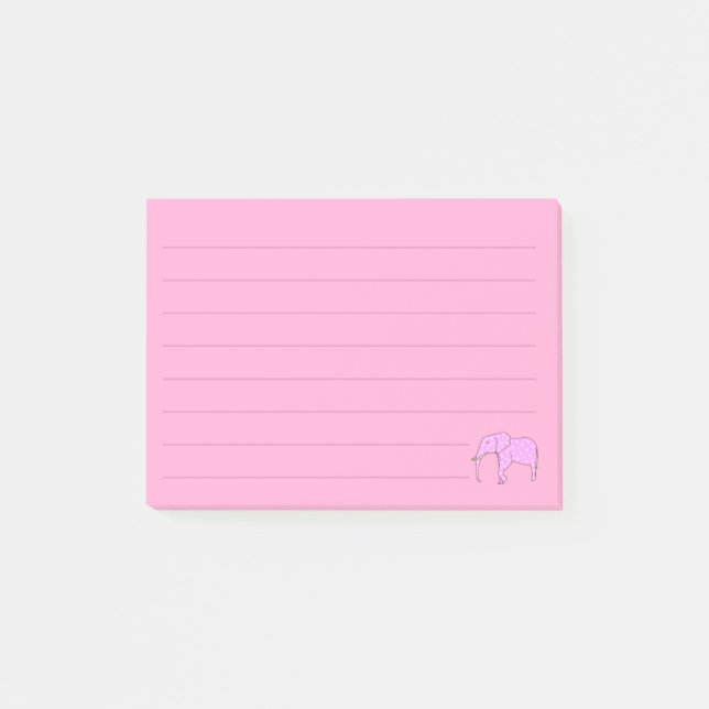 Lined White Polka Dots Pink Elephant Post it Notes (Front)