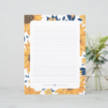 Lined writing paper - sunflowers