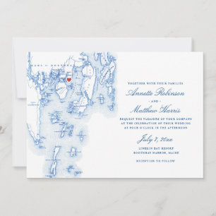 Linekin Bay Resort Boothbay Maine Navy Map Wedding Invitation