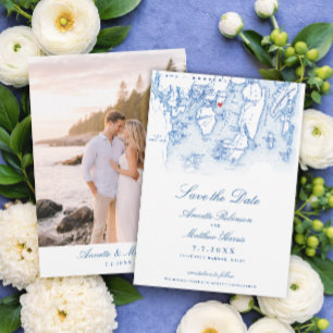 Linekin Bay Resort Maine Elegant Blue Map Save The Date