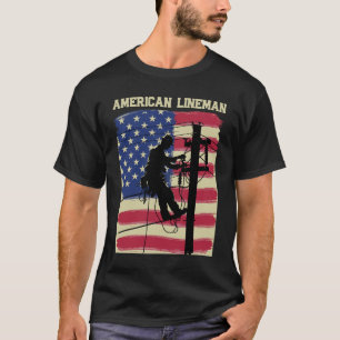 Lineman American Flag Electric Cable Design Patrio T-Shirt